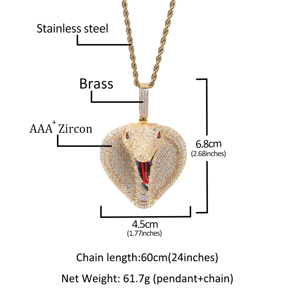 Iced-Out King Cobra Pendant Necklace