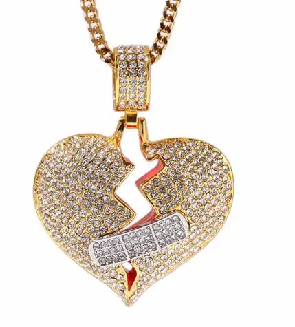Iced Out Bandaged Heart Pendant Necklace