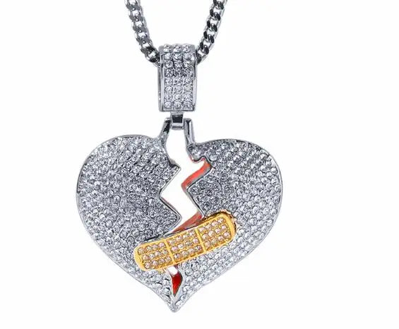 Iced Out Bandaged Heart Pendant Necklace