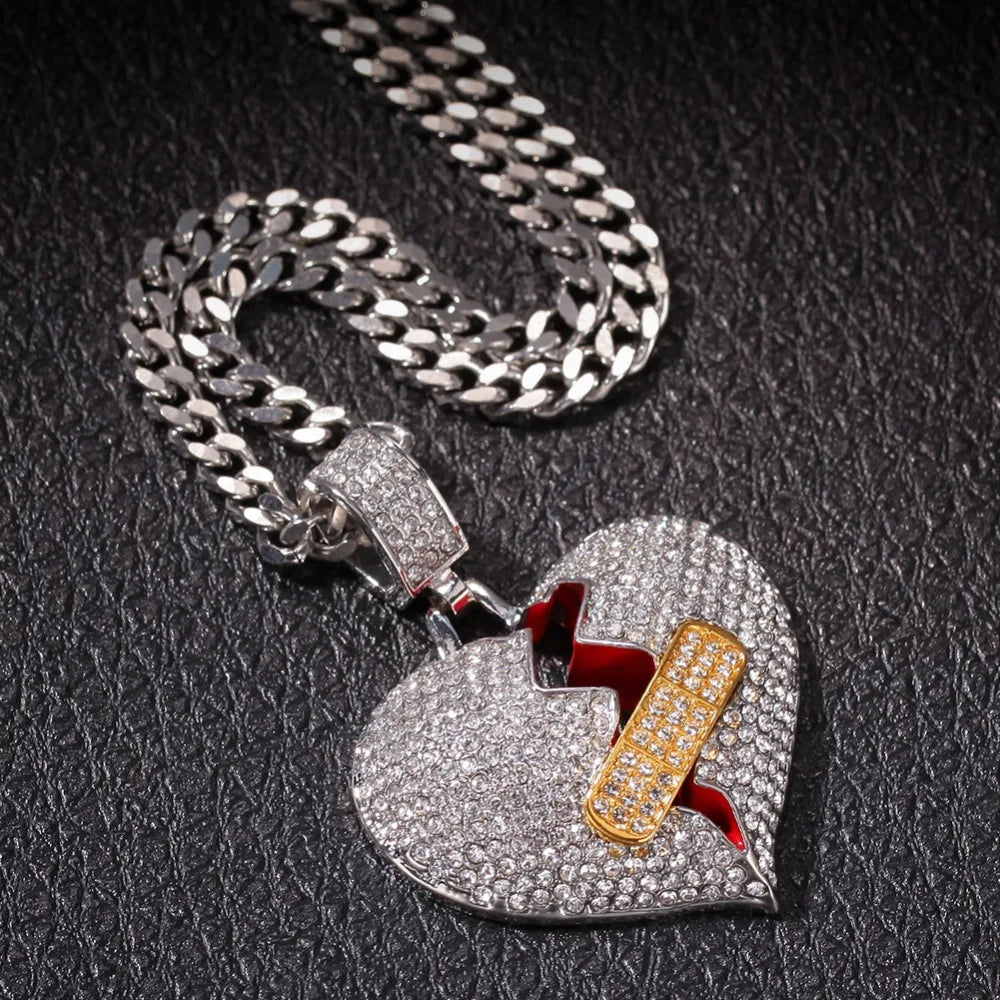 Iced Out Bandaged Heart Pendant Necklace