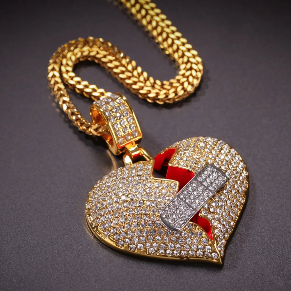 Iced Out Bandaged Heart Pendant Necklace