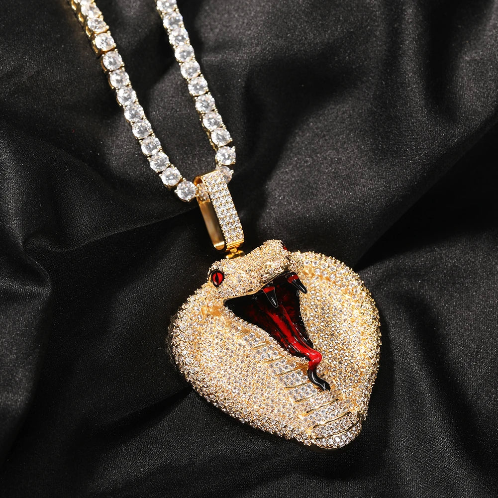 Iced-Out King Cobra Pendant Necklace