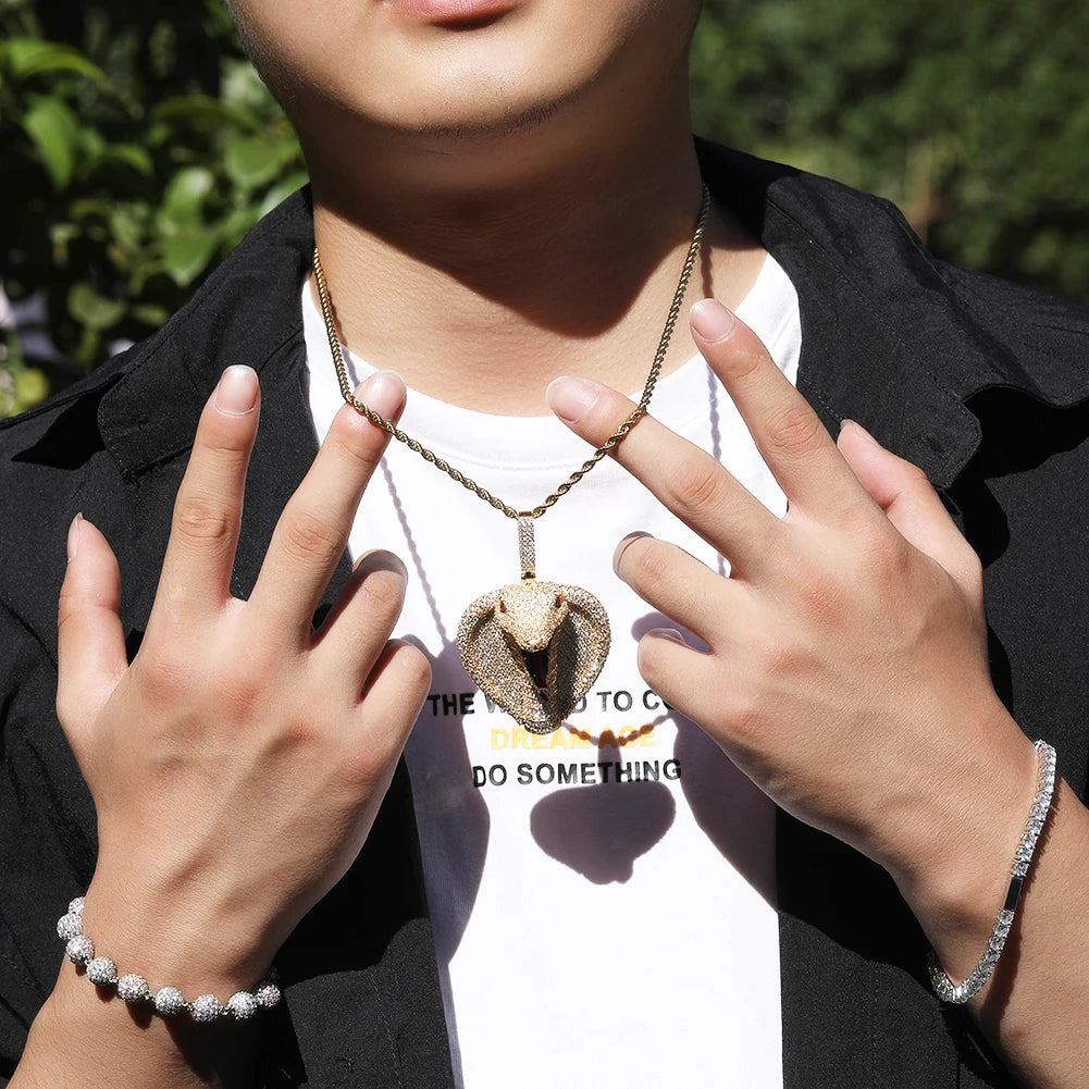 Iced-Out King Cobra Pendant Necklace