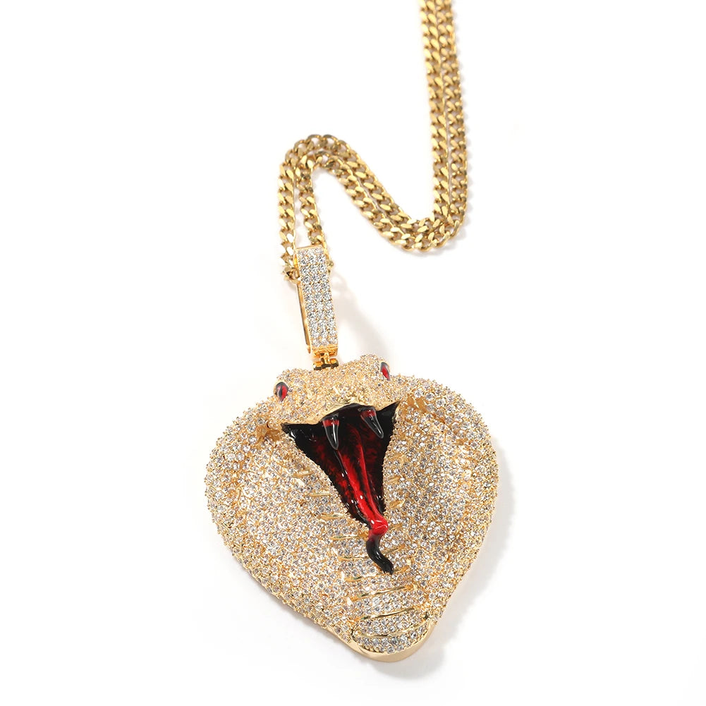 Iced-Out King Cobra Pendant Necklace