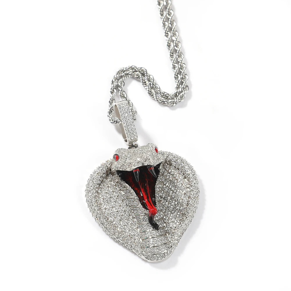 Iced-Out King Cobra Pendant Necklace