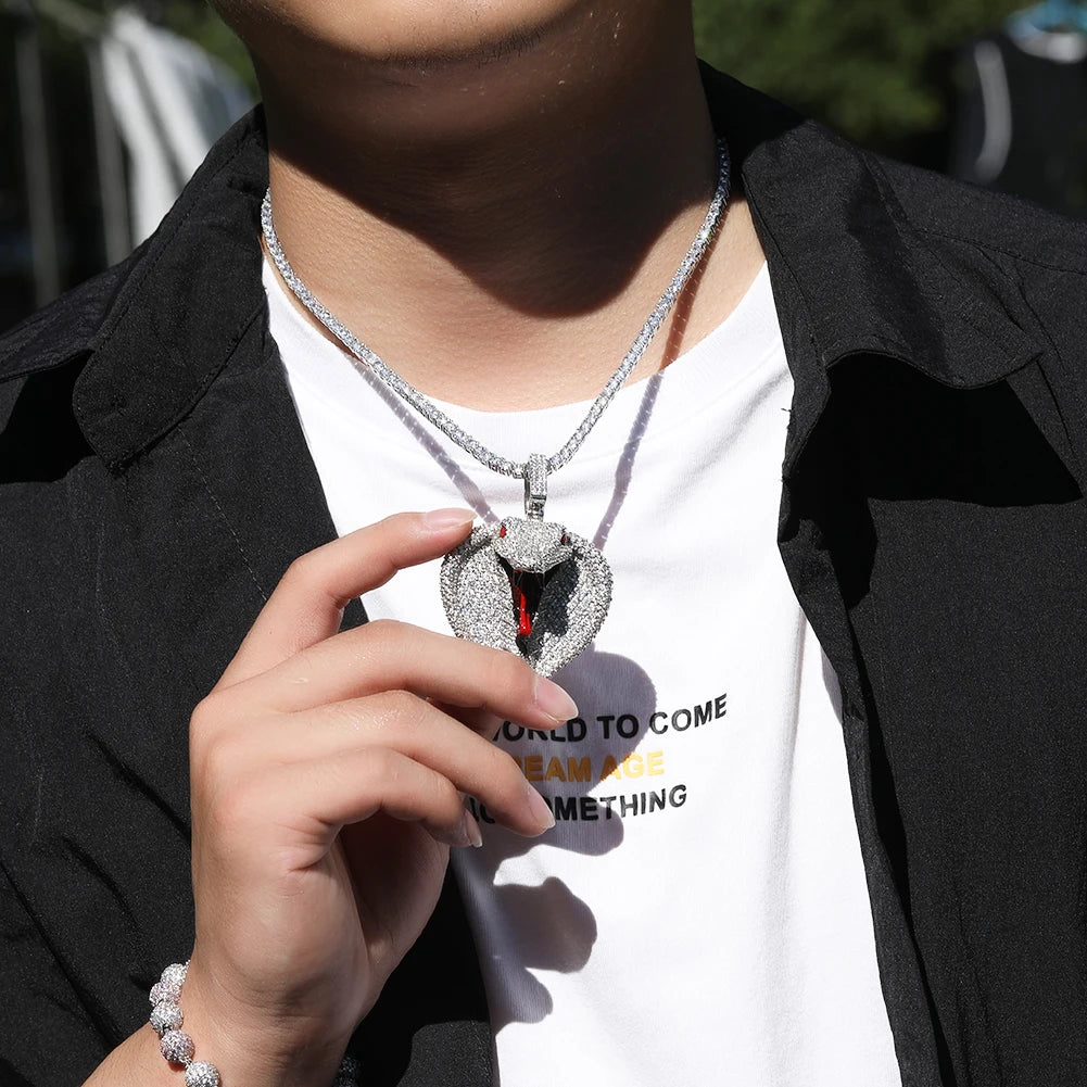 Iced-Out King Cobra Pendant Necklace