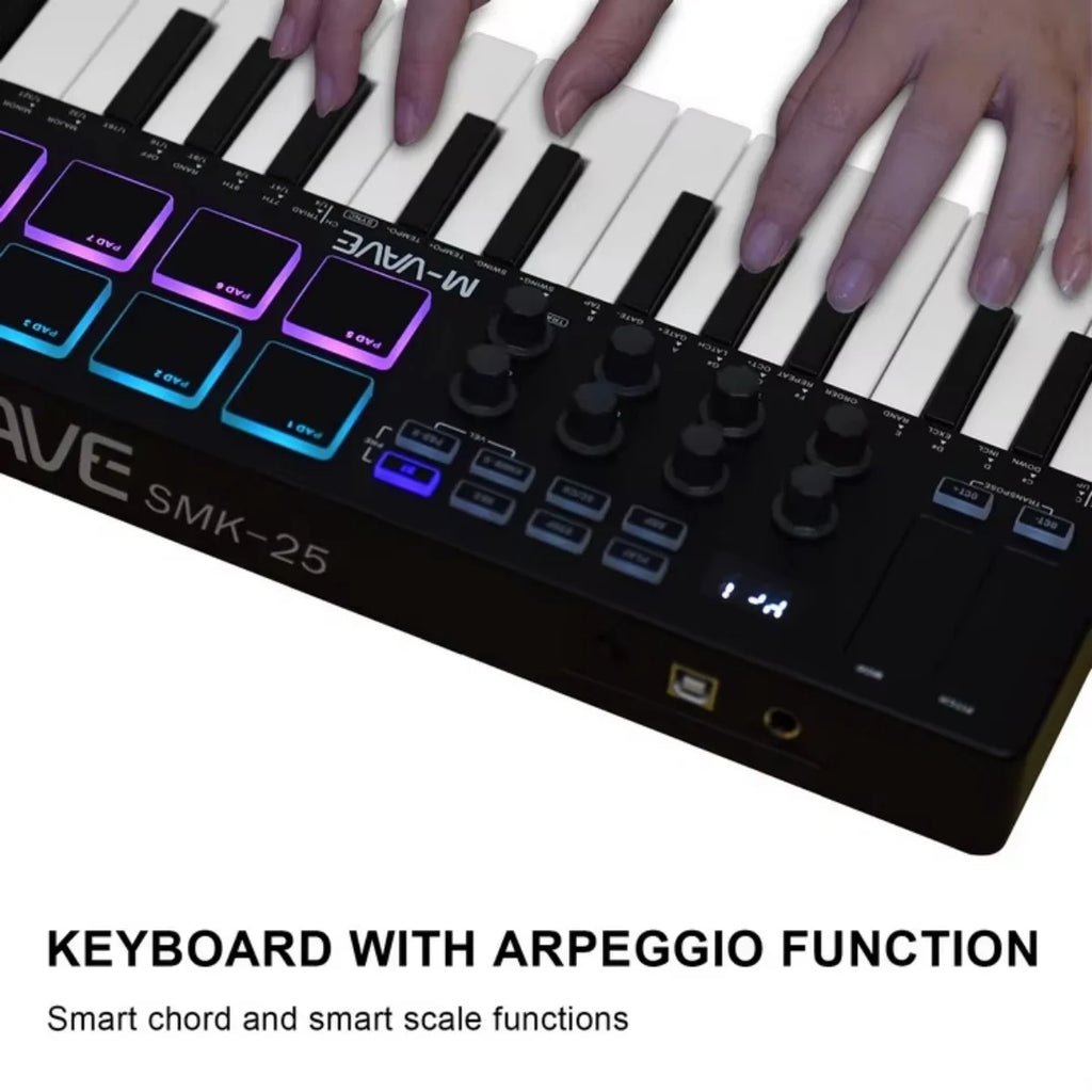 M-VAVE SMK-25 Pro MIDI Controller Wireless/USB DAW Sync | RGB Backlit