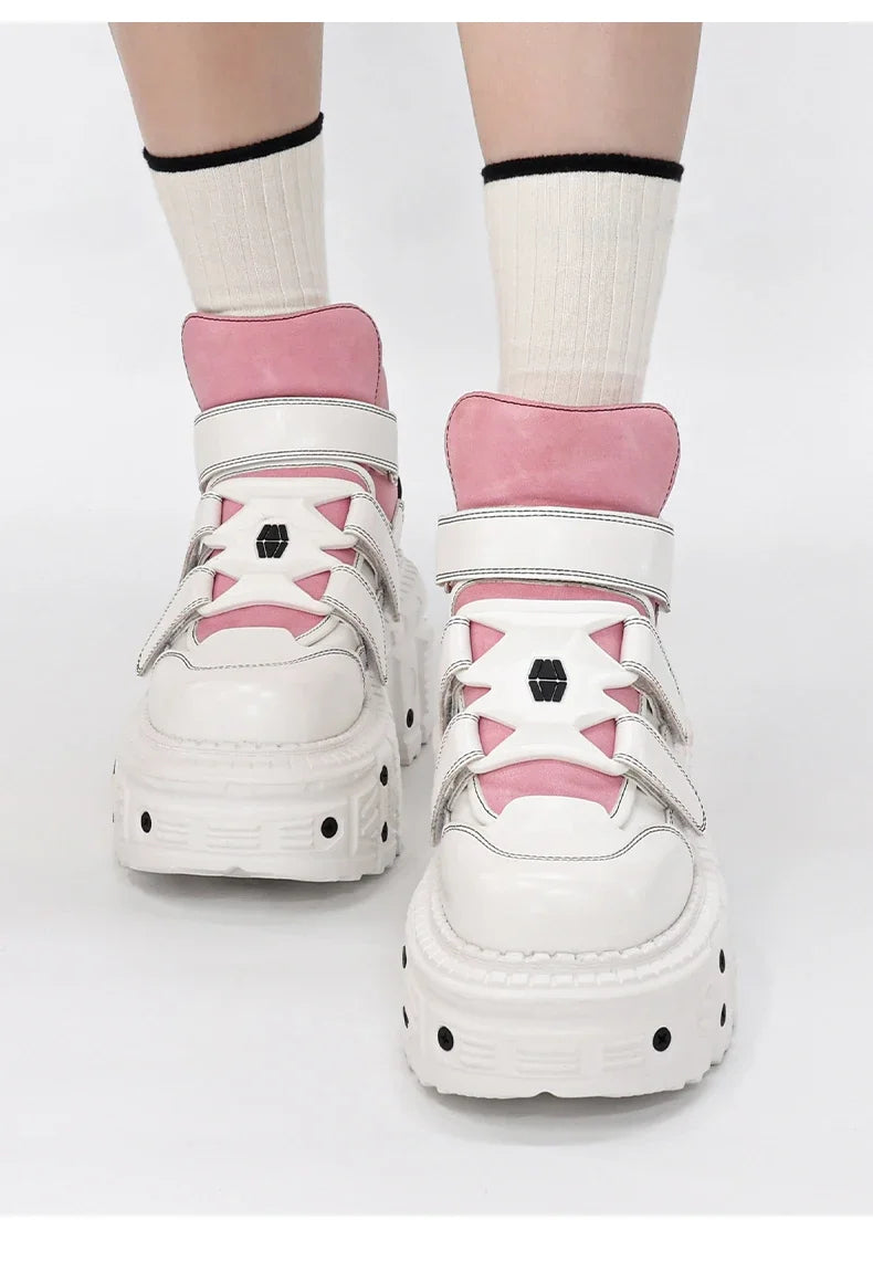 Women's Pink-Trim Laced-up High Heel Platform Shoes