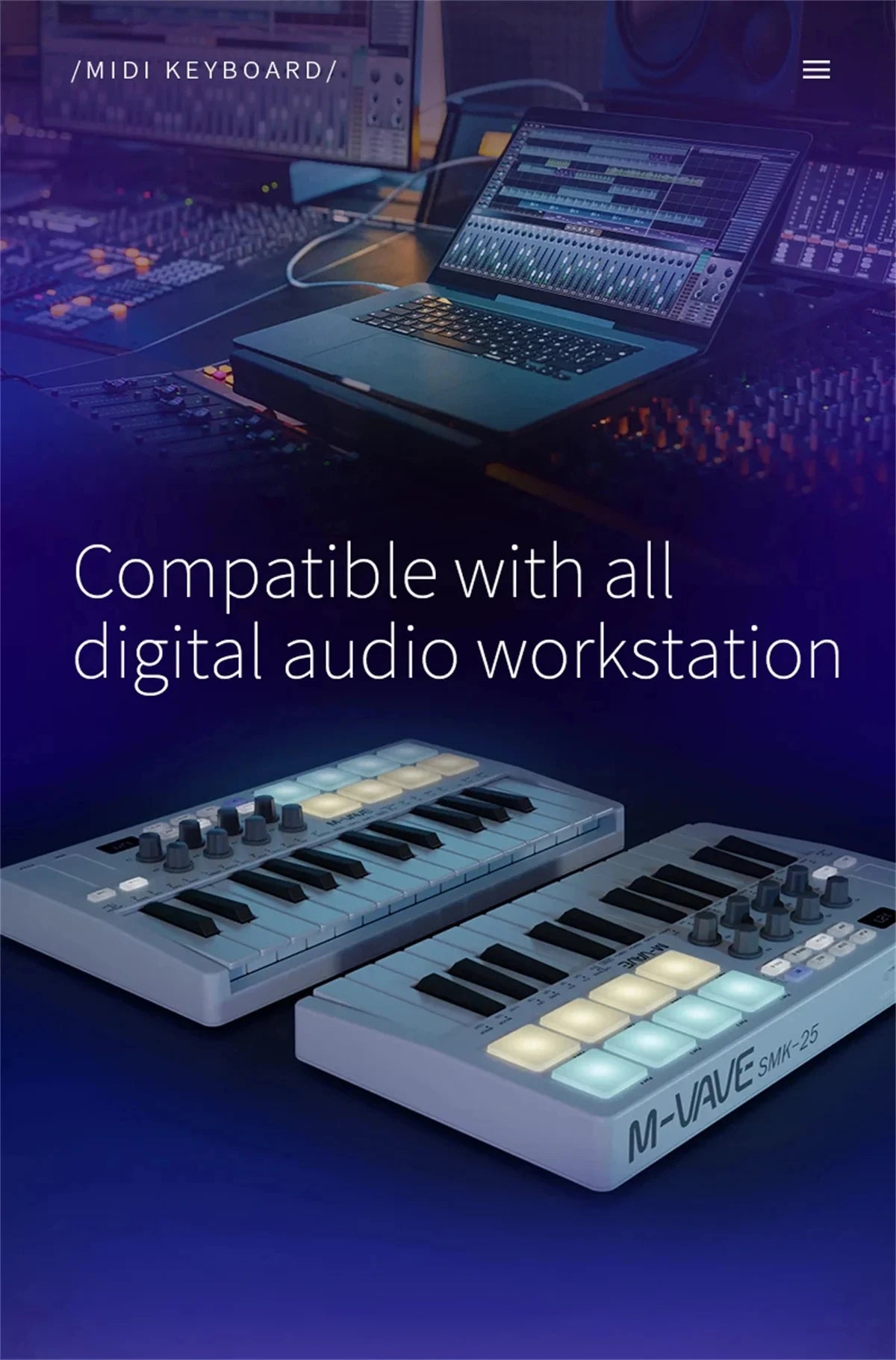 M-VAVE SMK-25 Pro MIDI Controller Wireless/USB DAW Sync | RGB Backlit