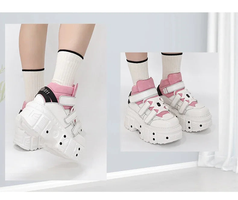 Women's Pink-Trim Laced-up High Heel Platform Shoes