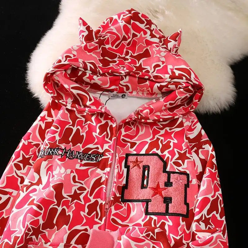 Designer Oversized Full Zip Up Camo Hoodie