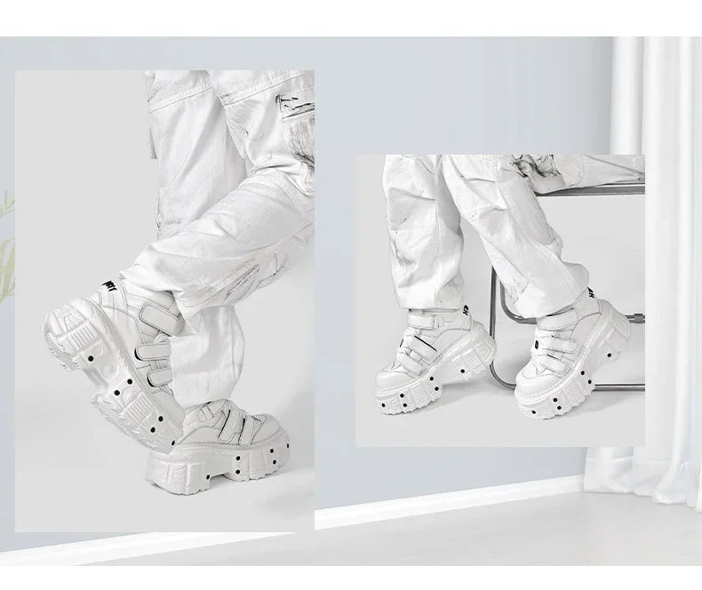 All White Gothic Punk Ankle Boots