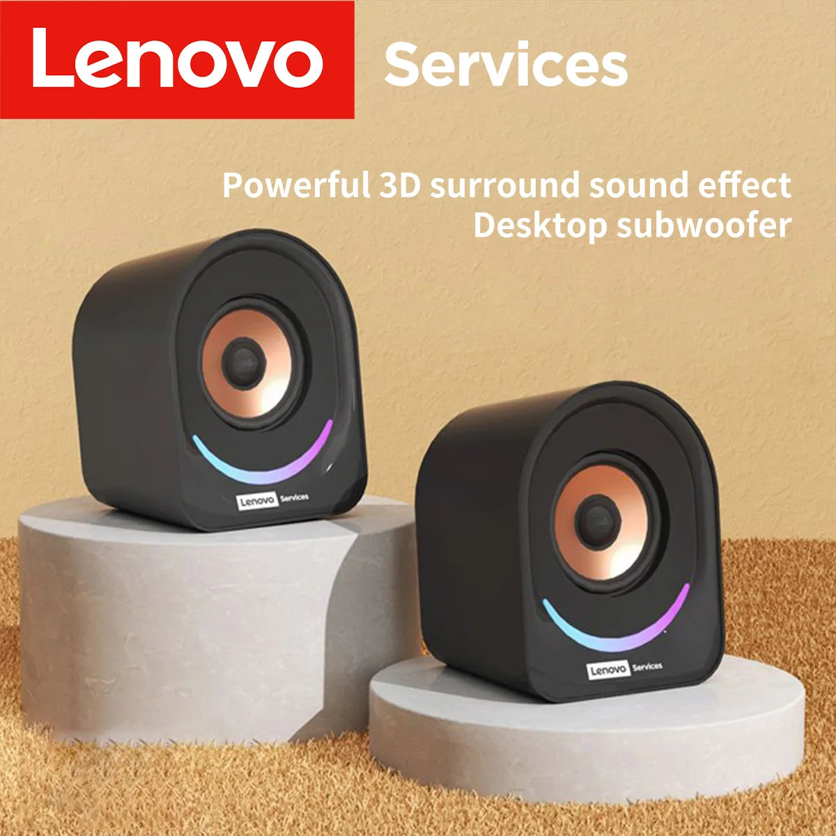 Classic Small Portable Wired Desktop Speakers by Lenovo