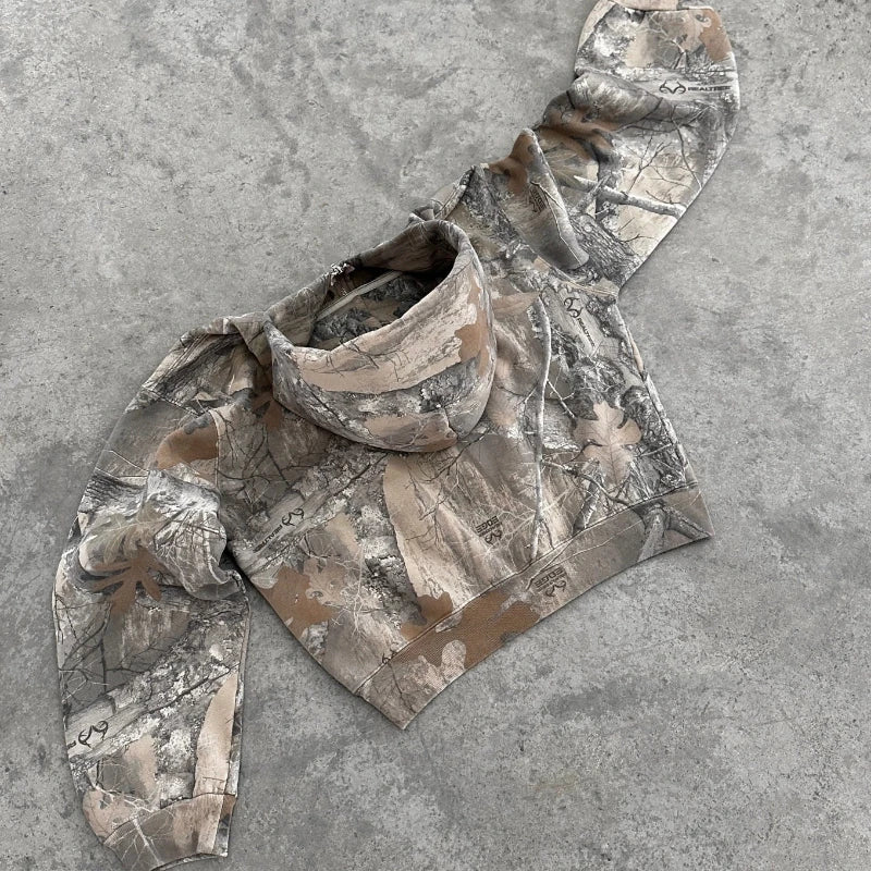 Y2K Retro Zip Up Camouflage Street Set