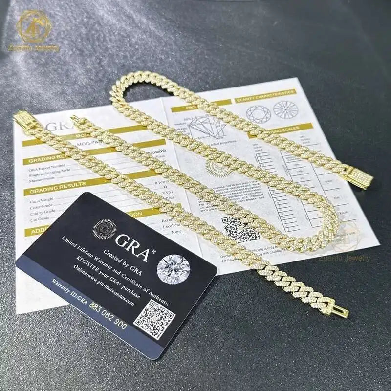 8mm 10mm Iced Out 925 Sterling Silver VVS Moissanite Cuban Link Necklace