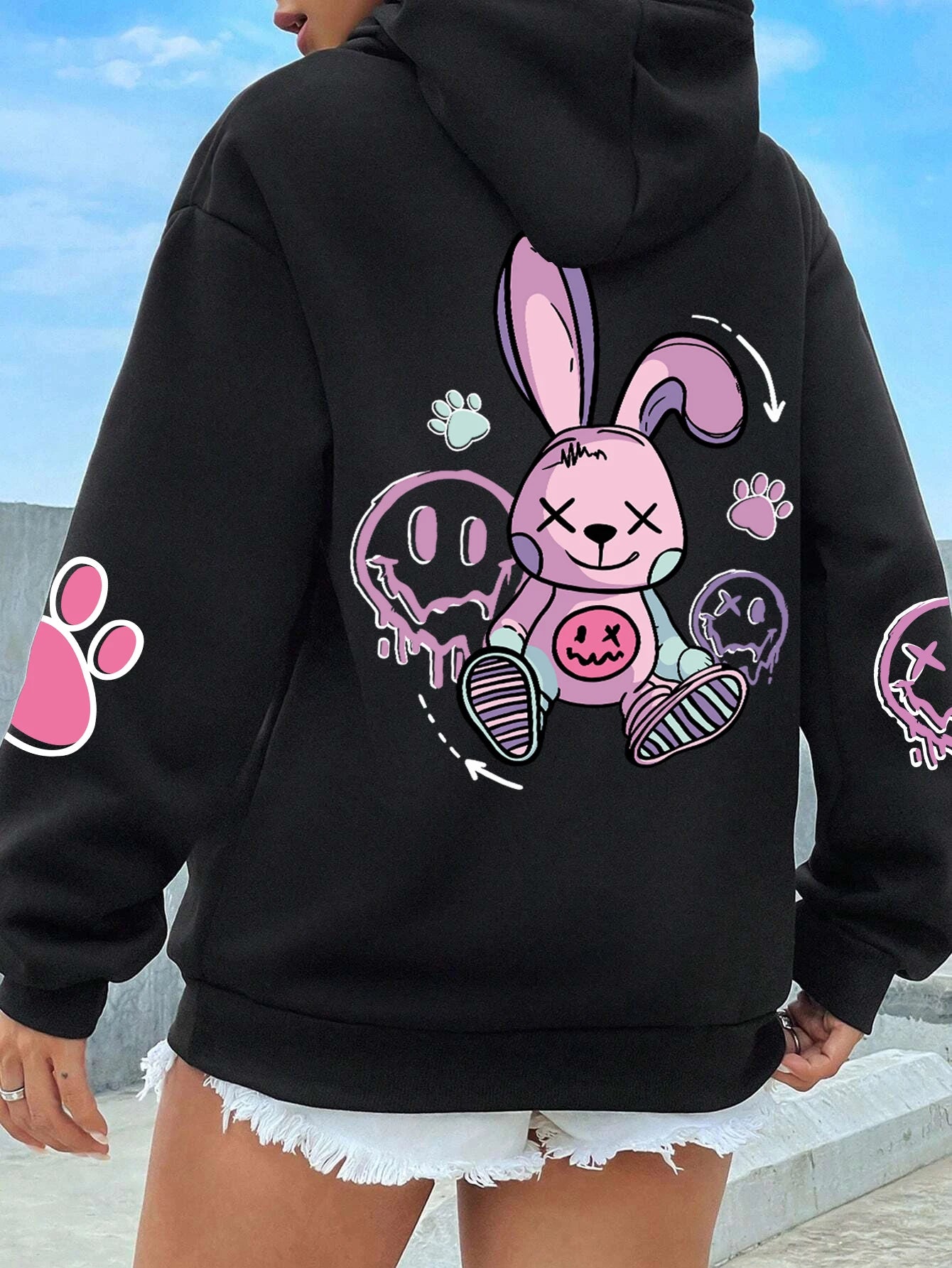 Graphic Bunny Street Fashion Hoodie for Women