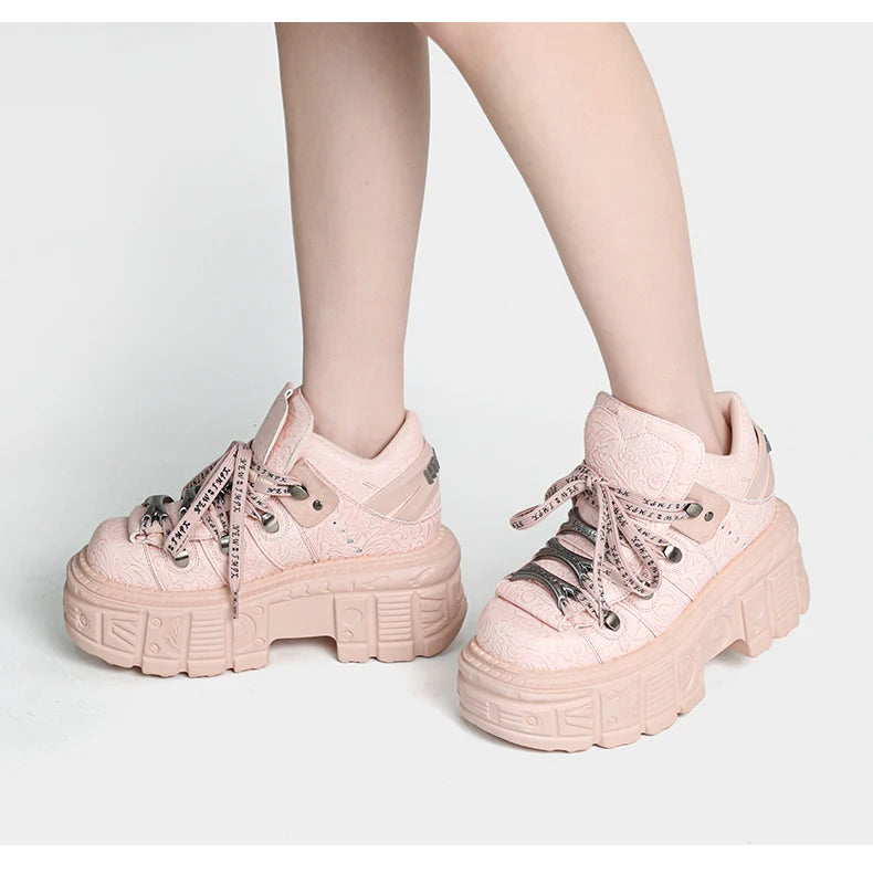 Women's Pink Chunky Punk Platform Ankle Boots
