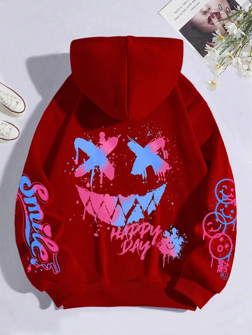 'Happy Day' Graffiti Printed Street Hoodie