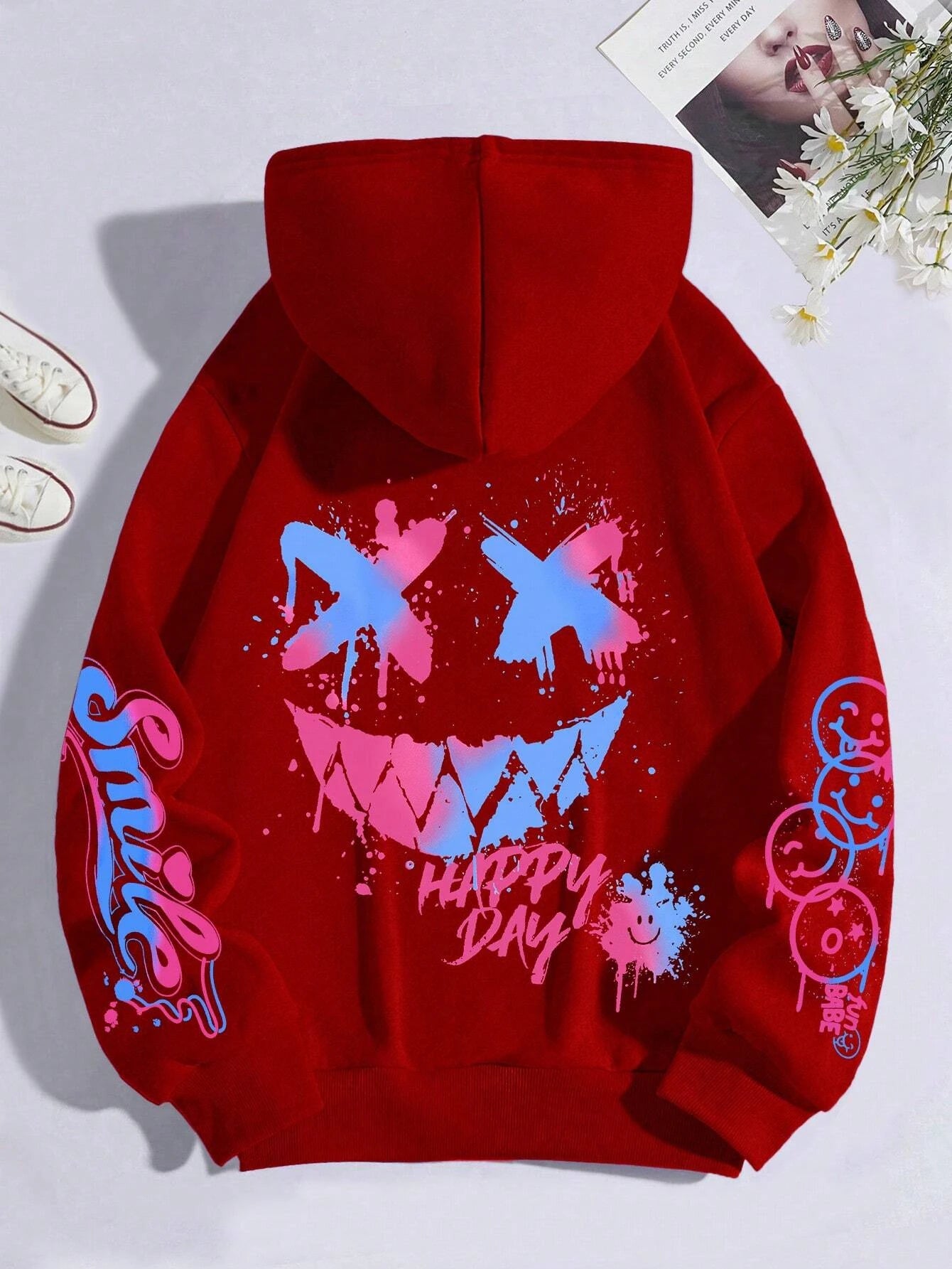 'Happy Day' Graffiti Printed Street Hoodie