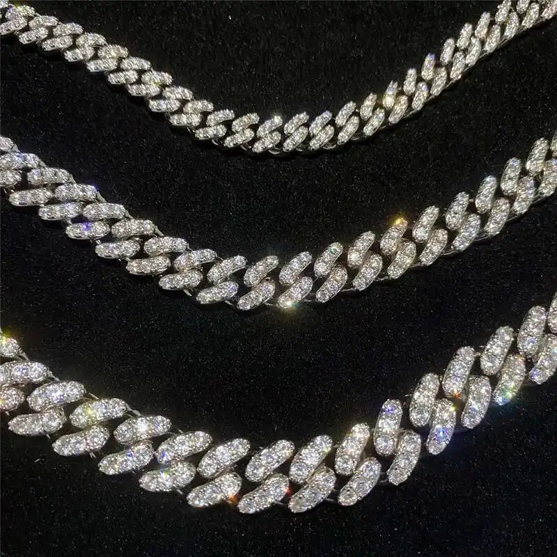 6mm 8mm 10mm Iced Out 925 Sterling Silver Moissanite Cuban Link Chain