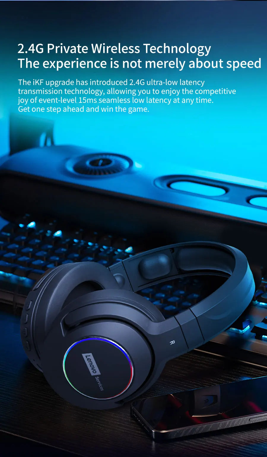 Low Latency Wireless Tri-Mode Headset with In-Game Noise Reduction by Lenovo
