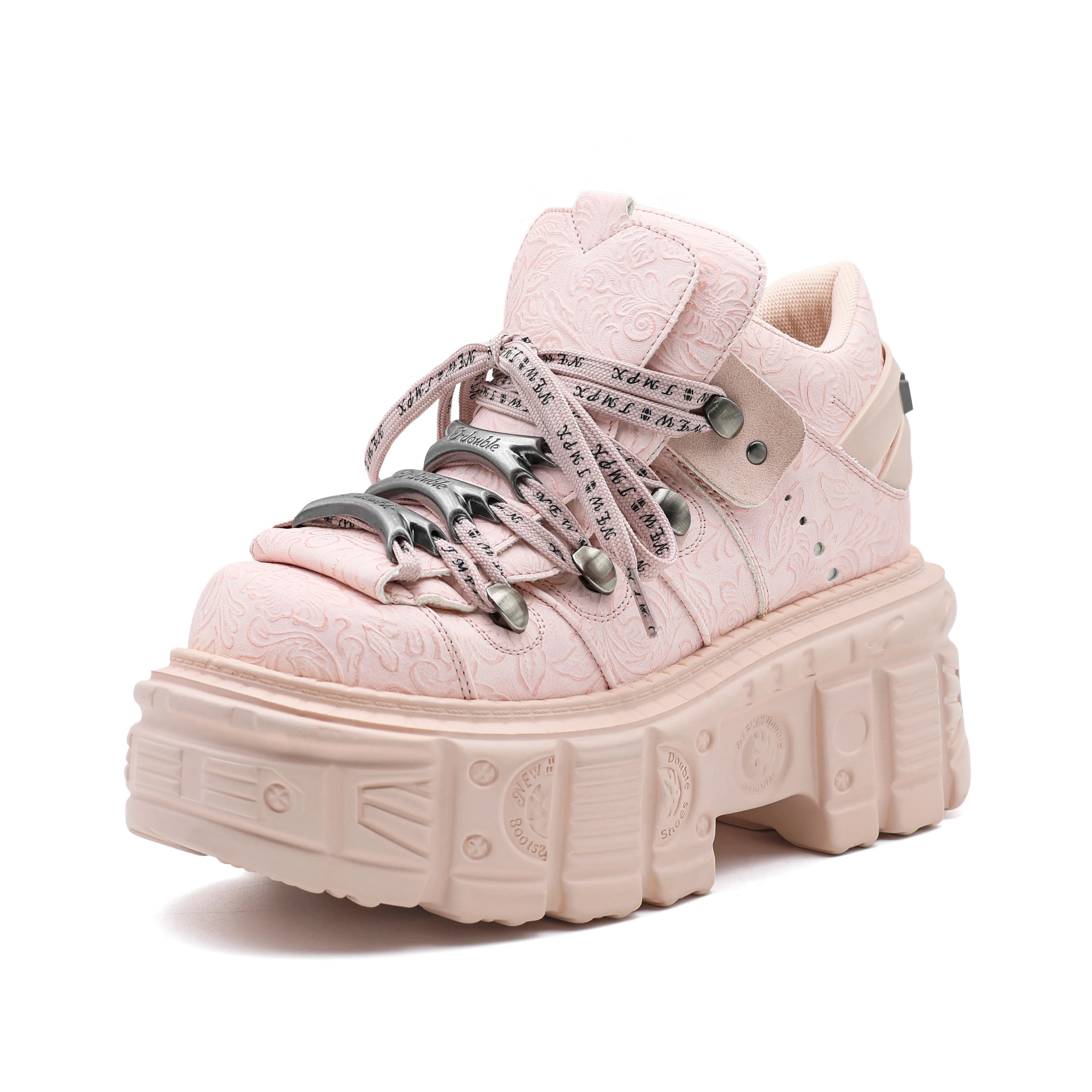 Women's Pink Chunky Punk Platform Ankle Boots