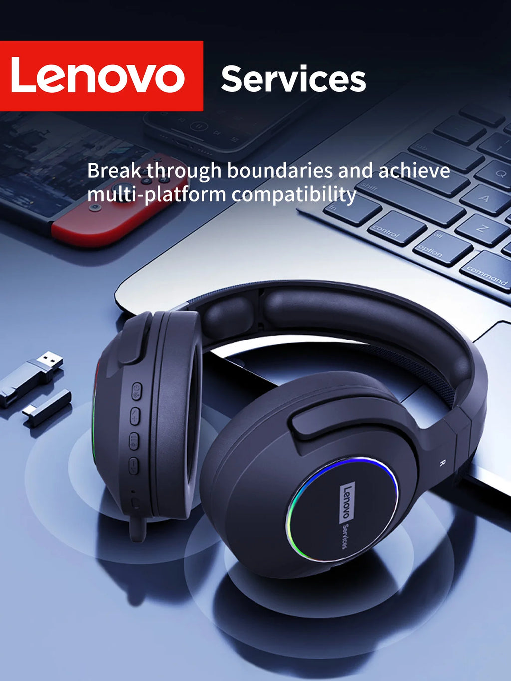 Low Latency Wireless Tri-Mode Headset with In-Game Noise Reduction by Lenovo