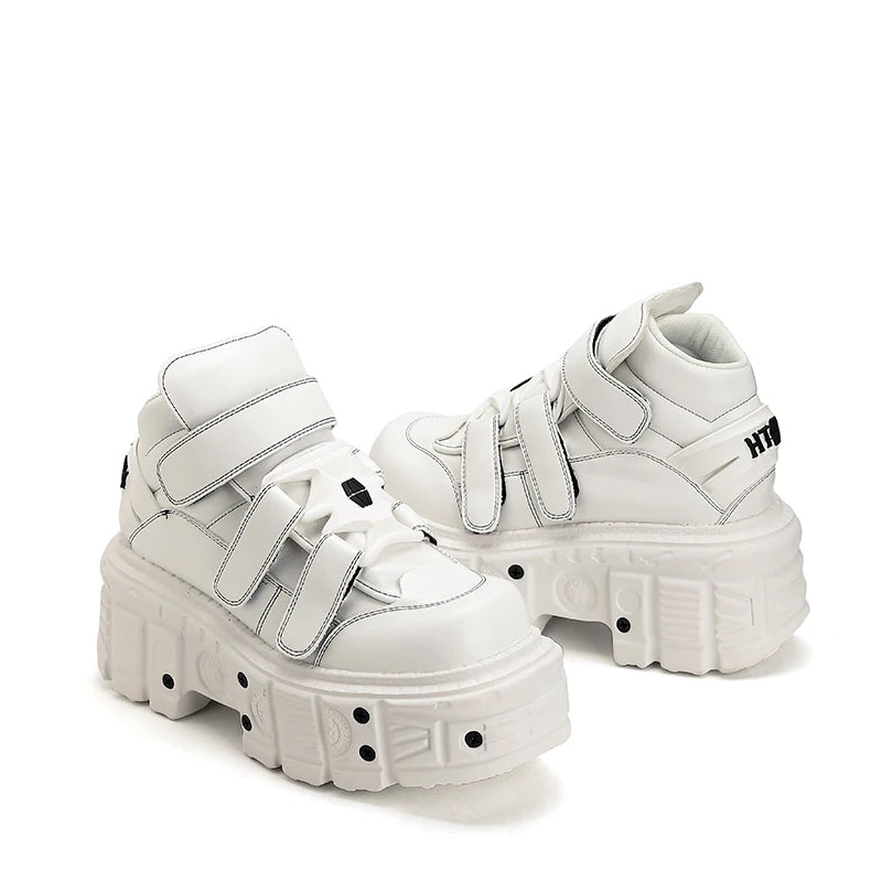 All White Gothic Punk Ankle Boots