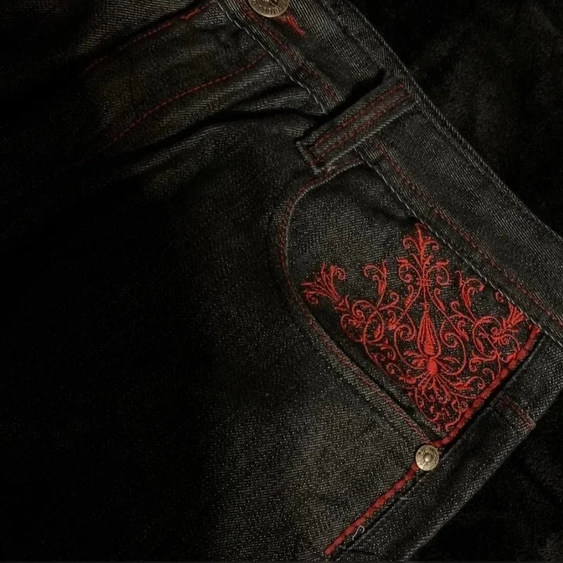 Men's High Street Gothic Embroidery Patterned Retro Y2K Jeans