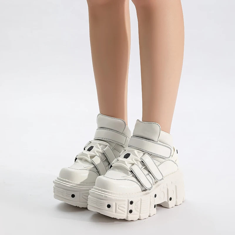 All White Gothic Punk Ankle Boots