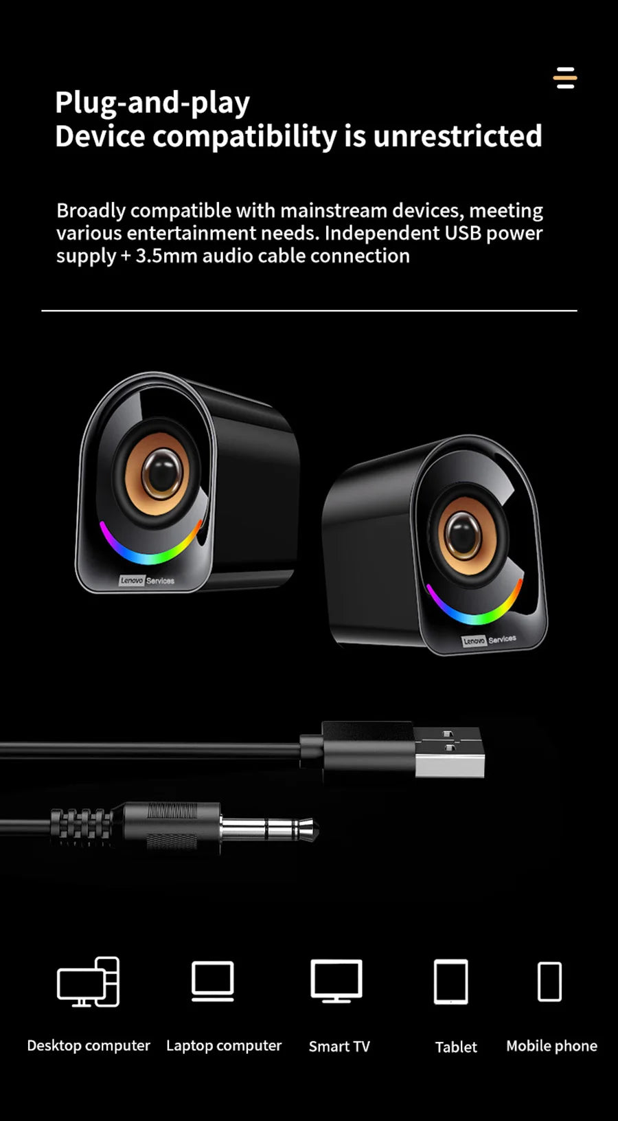 Classic Small Portable Wired Desktop Speakers by Lenovo