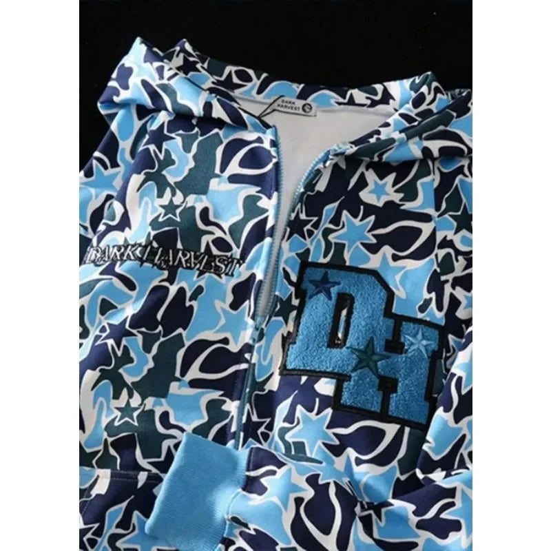 Designer Oversized Full Zip Up Camo Hoodie