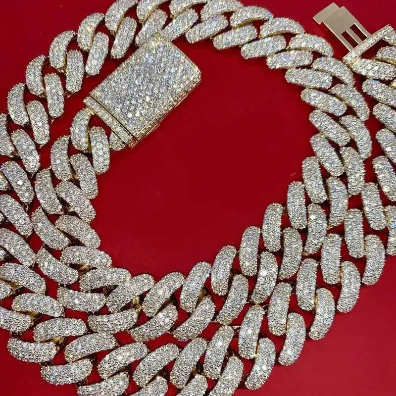 Iced Out 925 Sterling Sliver Moissanite Diamond  Cuban Chain Necklace