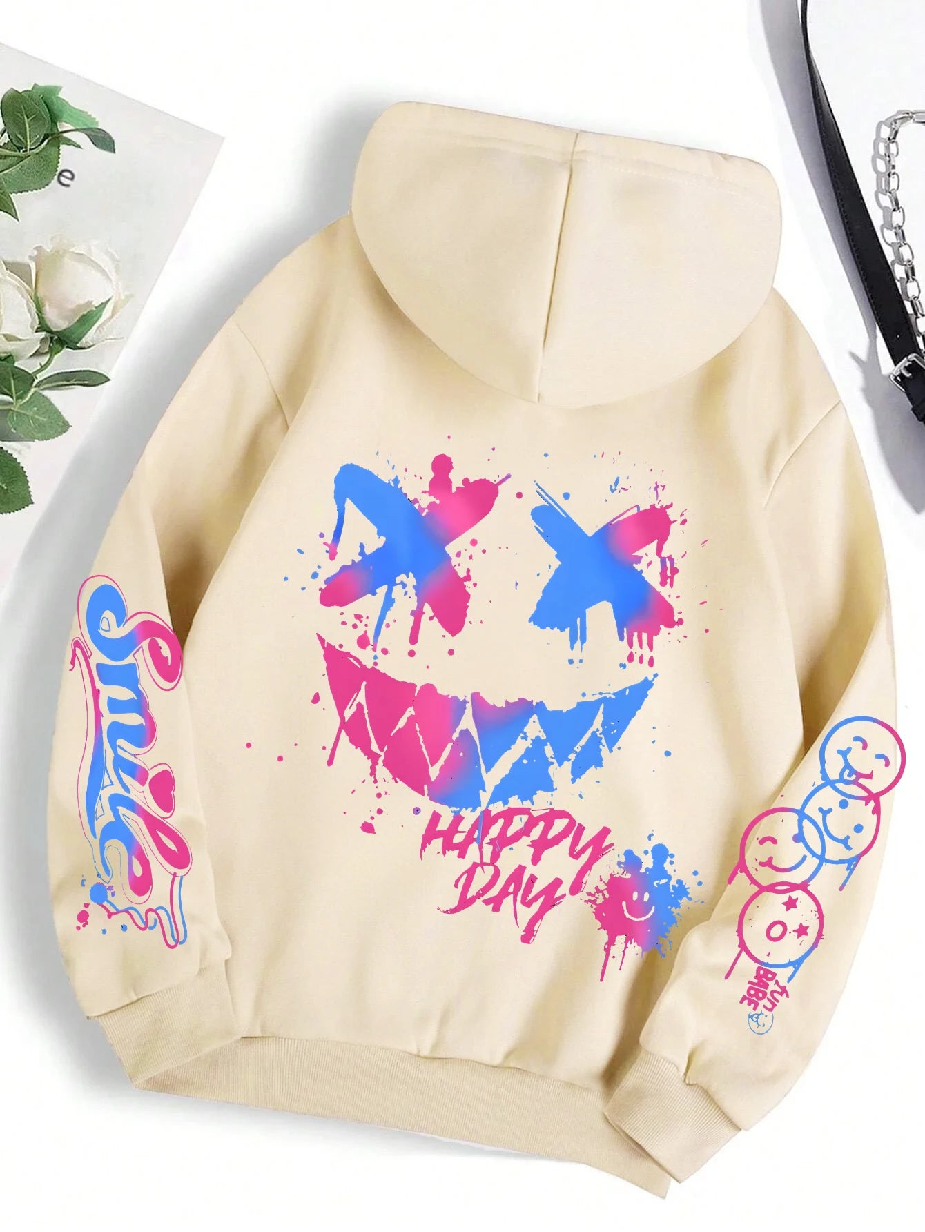'Happy Day' Graffiti Printed Street Hoodie