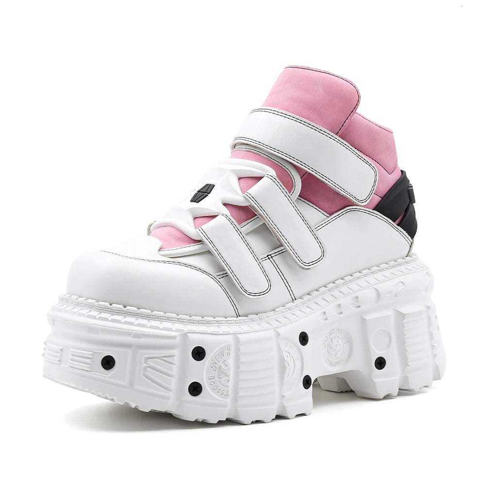 Women's Pink-Trim Laced-up High Heel Platform Shoes
