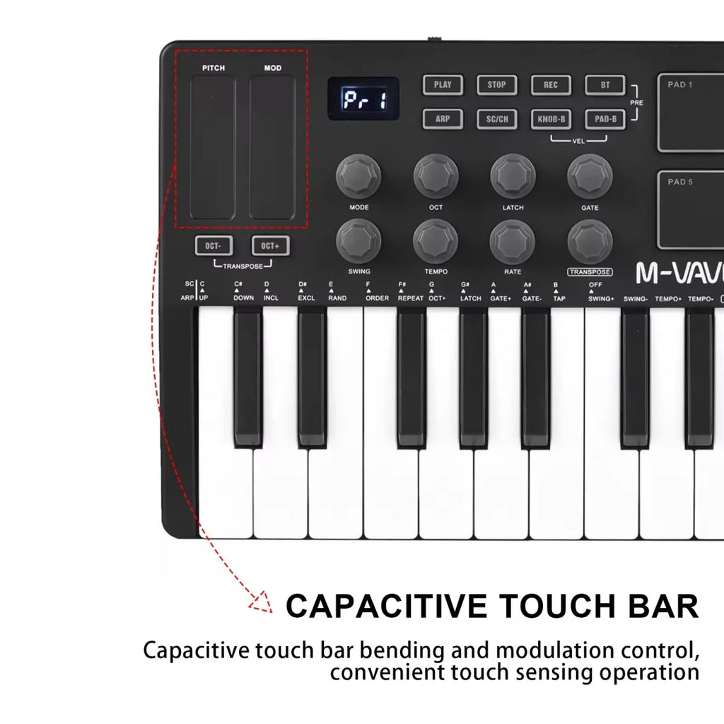 M-VAVE SMK-25 Pro MIDI Controller Wireless/USB DAW Sync | RGB Backlit