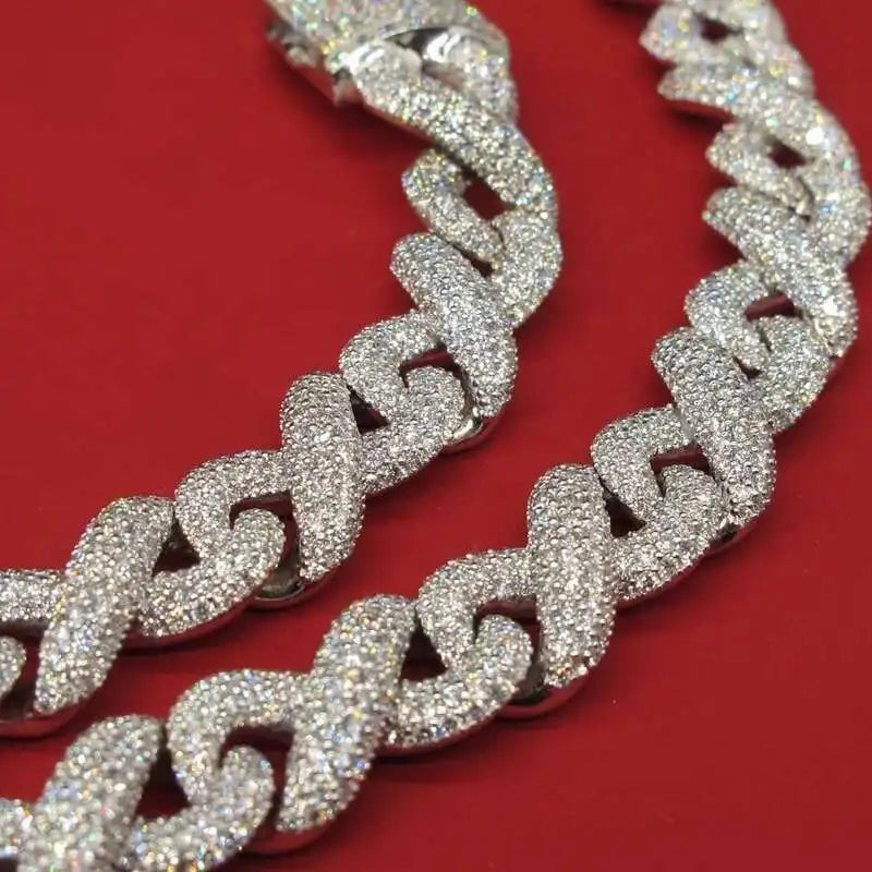 Iced Out 925 Sterling Sliver Moissanite Diamond  Cuban Chain Necklace