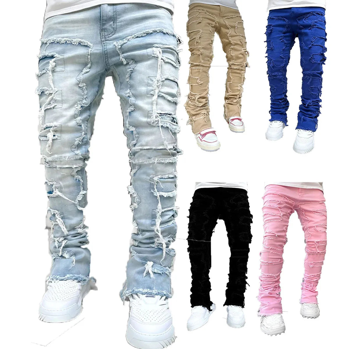 Men's Ripped Slim Fit Denim Jeans - Trendy Style