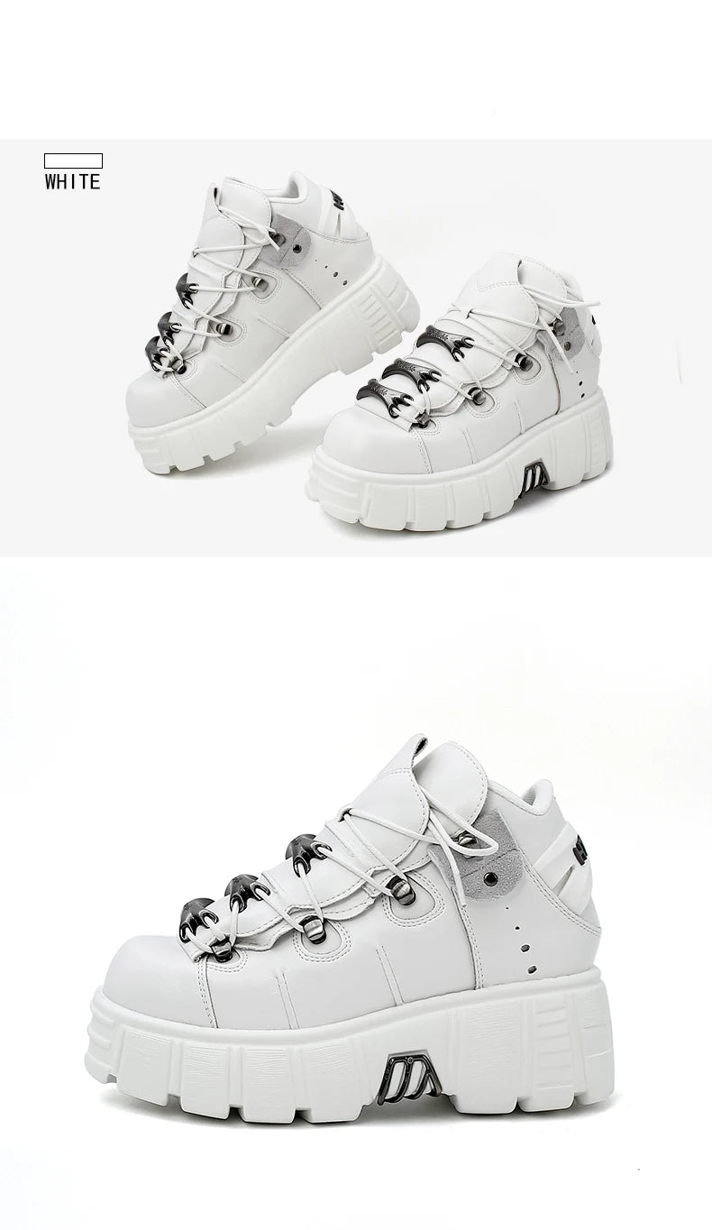 Women's Punk Styled Laced-up High Heeled Platform Boots