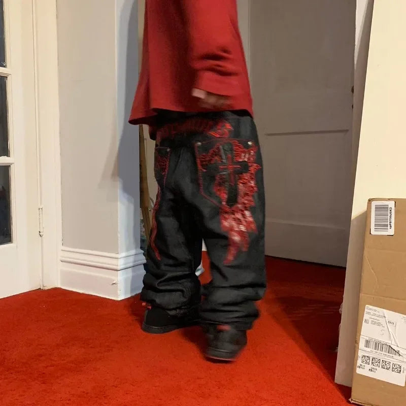 Men's High Street Gothic Embroidery Patterned Retro Y2K Jeans