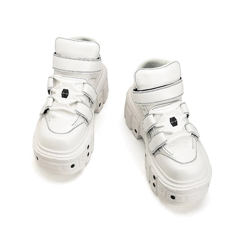 All White Gothic Punk Ankle Boots