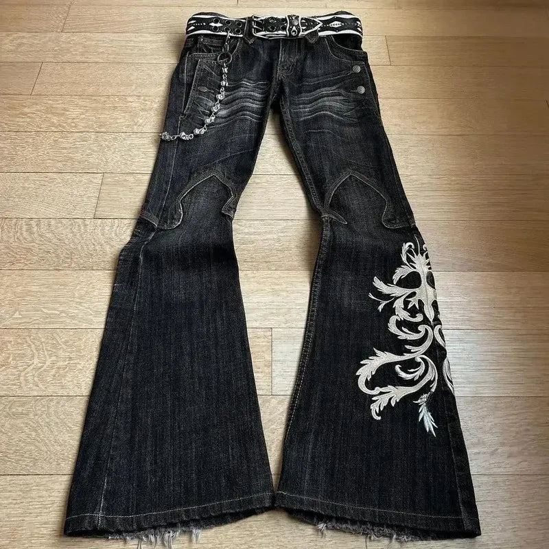 Y2K Retro Punk Embroidered Bell-Bottom Jeans