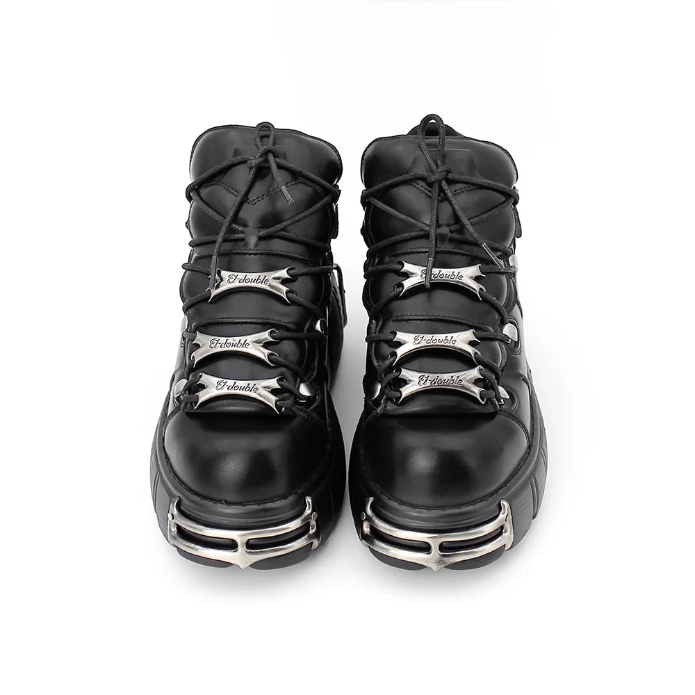 Women's Punk Styled Laced-up High Heeled Platform Boots