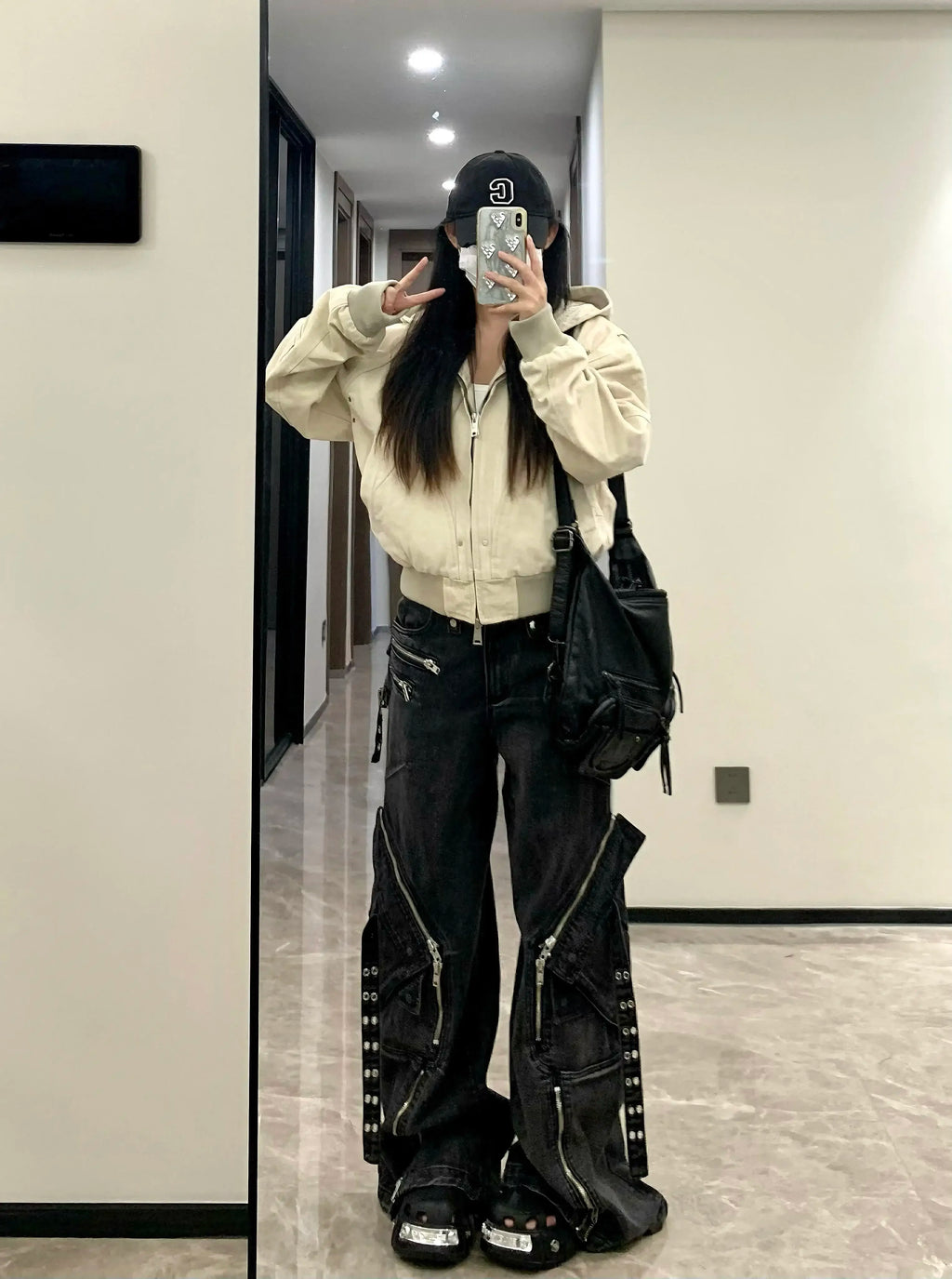 Y2K Gothic Punk Multi-Pocket Zipper Black Jeans