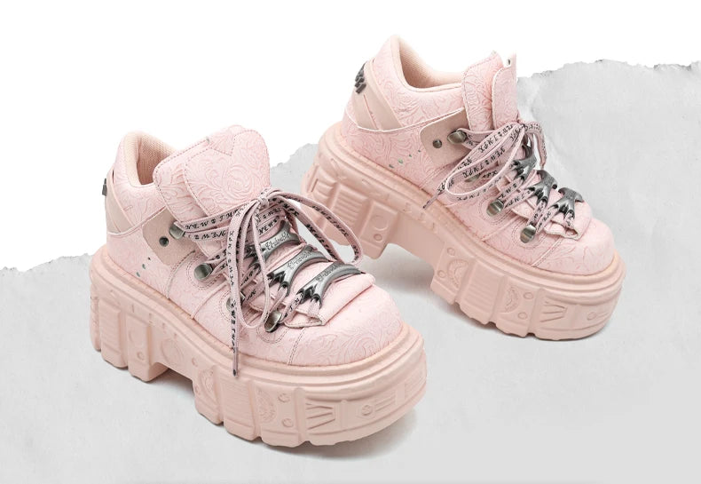 Women's Pink Chunky Punk Platform Ankle Boots