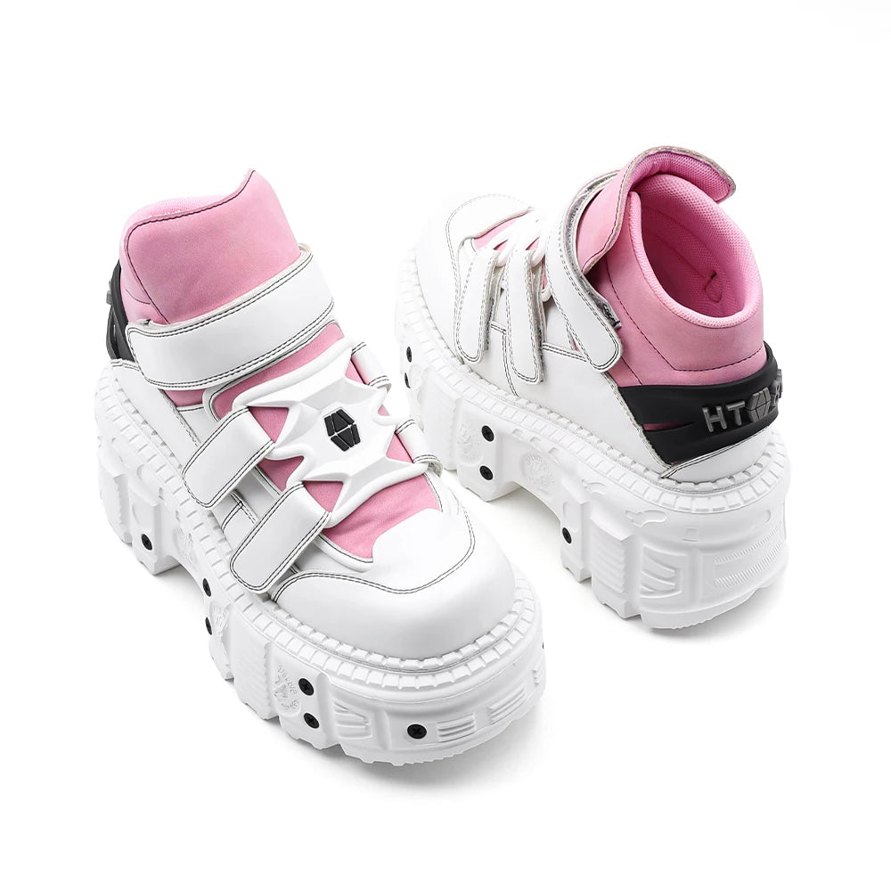 Women's Pink-Trim Laced-up High Heel Platform Shoes
