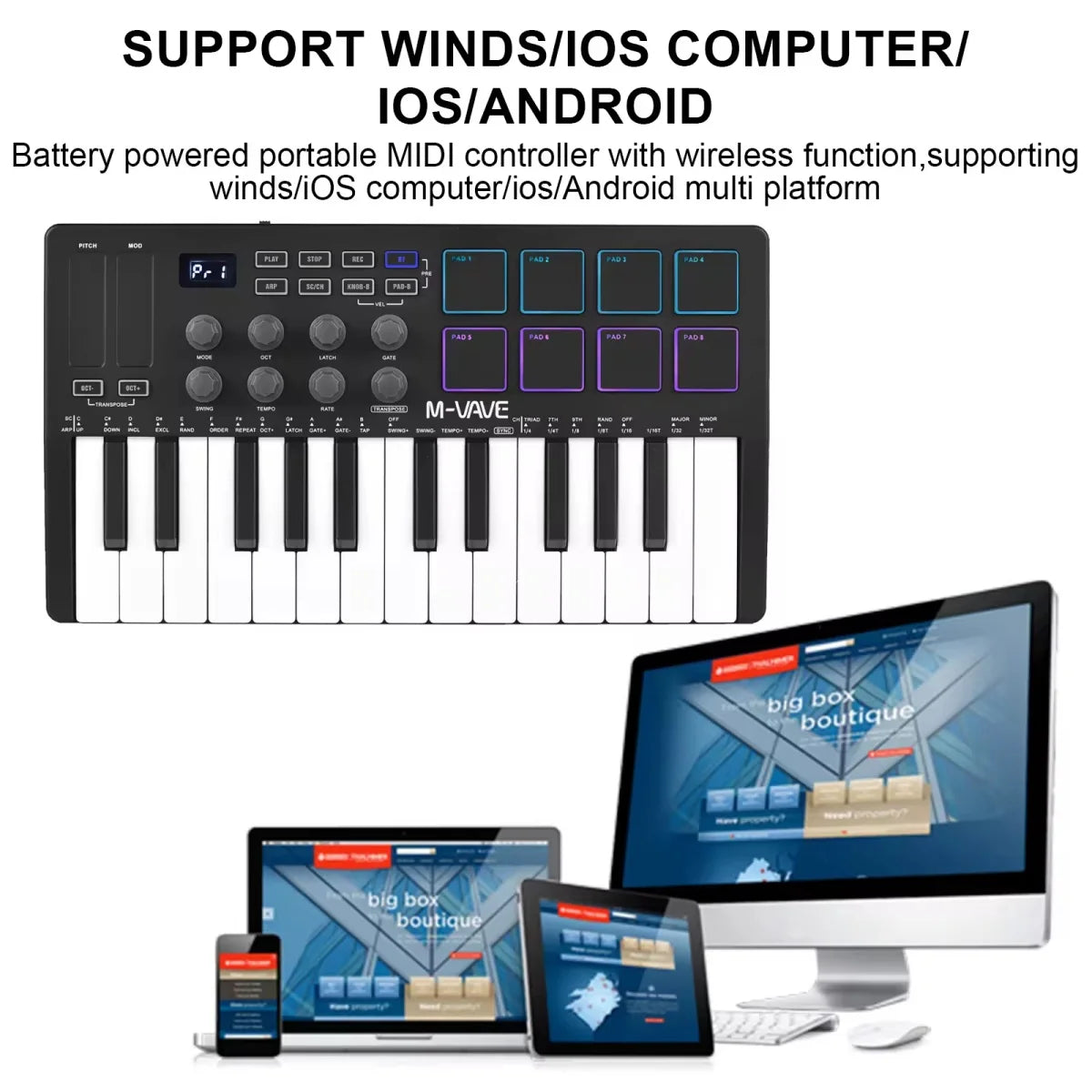 M-VAVE SMK-25 Pro MIDI Controller Wireless/USB DAW Sync | RGB Backlit