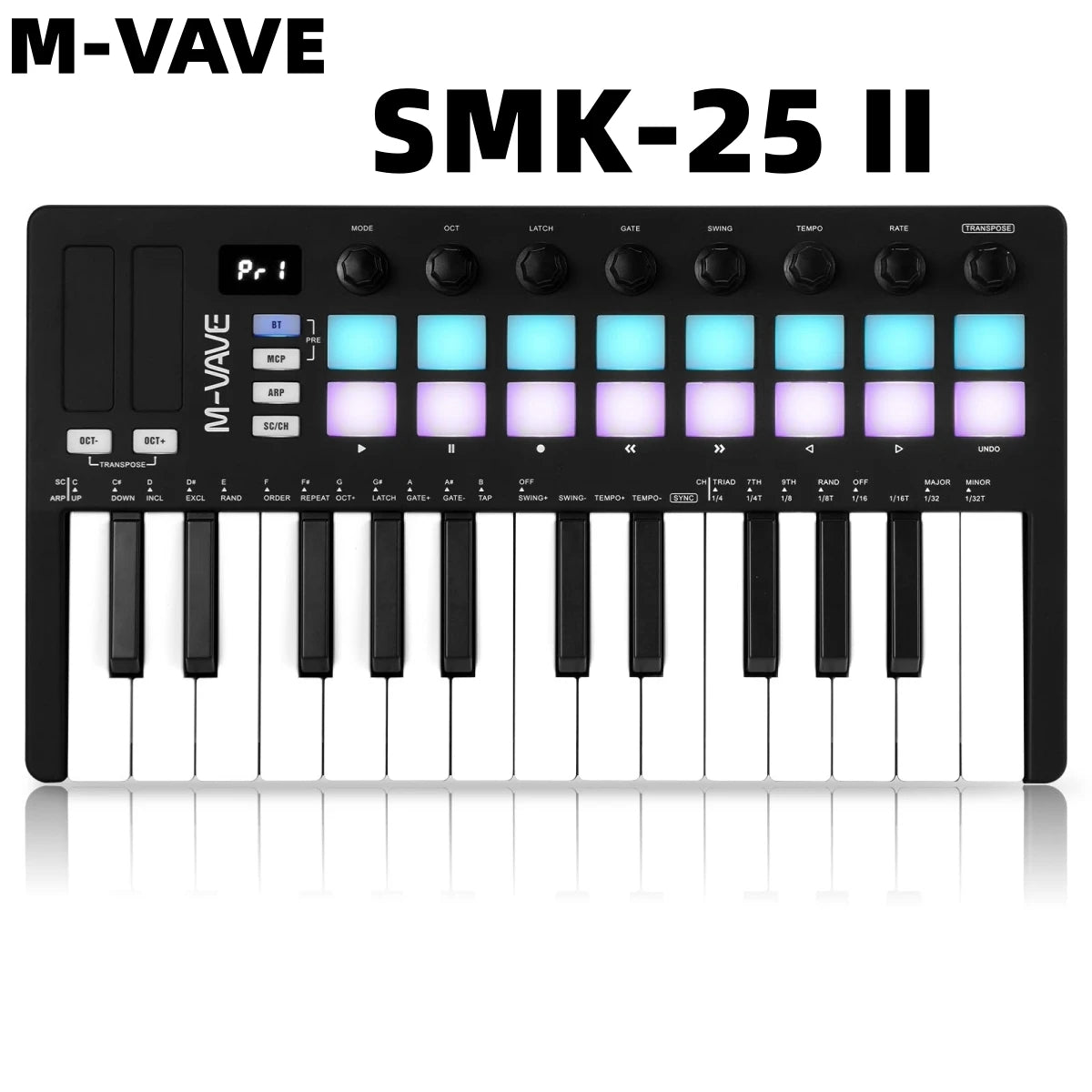 M-VAVE SMK-25 Pro MIDI Controller Wireless/USB DAW Sync | RGB Backlit