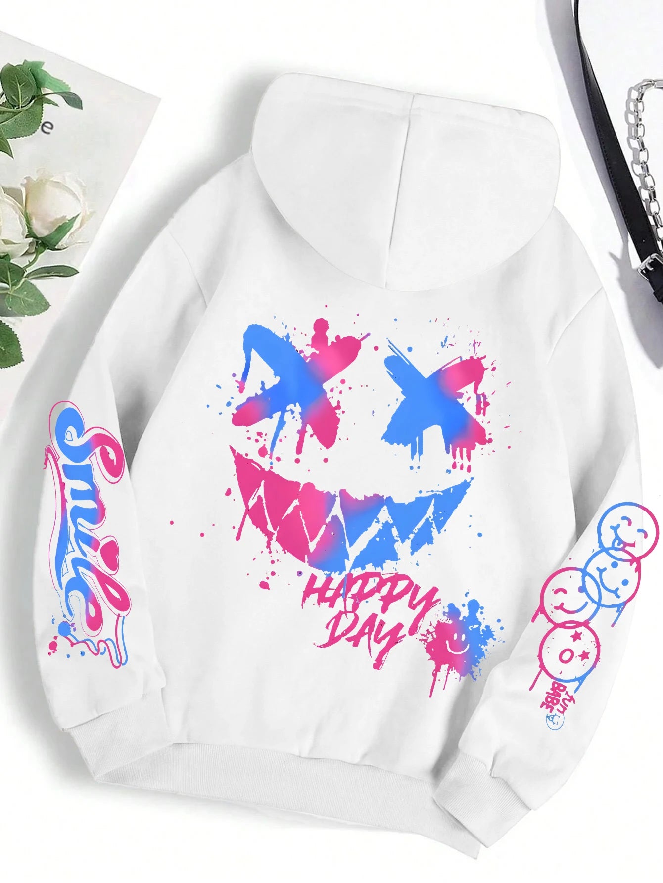 'Happy Day' Graffiti Printed Street Hoodie