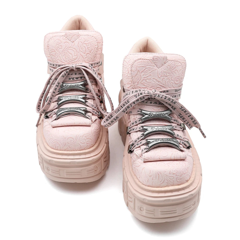 Women's Pink Chunky Punk Platform Ankle Boots